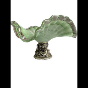 Vtg Italian ruffled glass art candy fruit bowl centerpiece ‘La Meridiana’ style.